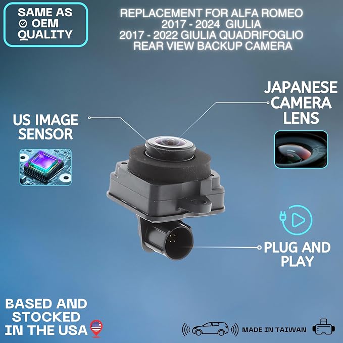 Backup Camera Replaces for 2017-2024 Alfa Romeo Giulia | 2017-2022 Giulia Quadrifoglio OE Part # 68505325AA 00505383650 68300393AA 00505620950