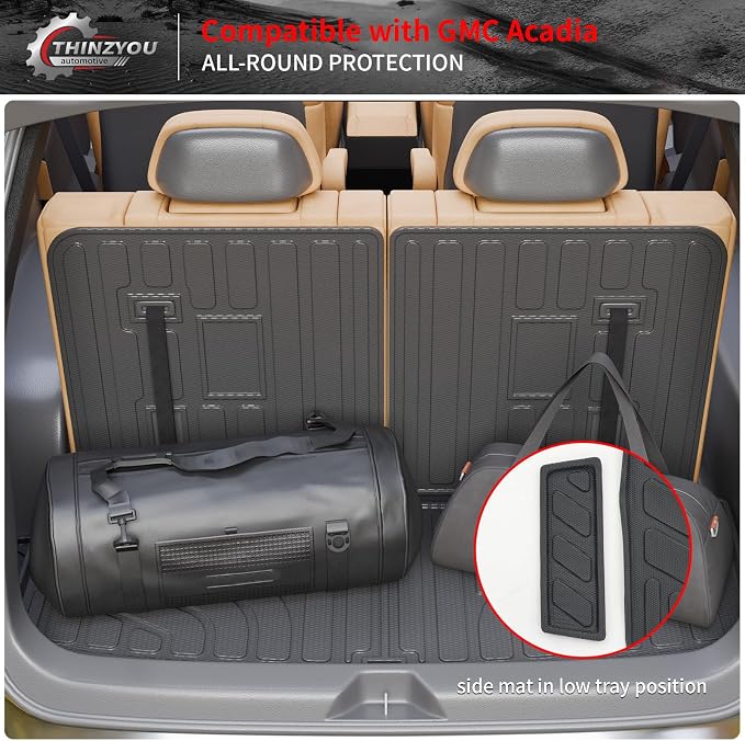 Cargo Mat Compatible with 2017-2023 GMC Acadia 6&7 Seats Cargo Liner Trunk Mat Trunk Liner TPE All Weather Back Seat Cover Protector 2022 Acadia Accessories (Trunk Mat with Backrest Mat)