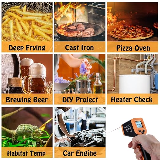 Pizza Oven Laser Thermometer Gun for Cooking, OnniOne Infrared Thermometer for Blackstone Griddle, -58℉~1022℉ Non Contact Grill Temperature Gun with Carrying Storage Bag, LCD Backlit (NOT for Human)