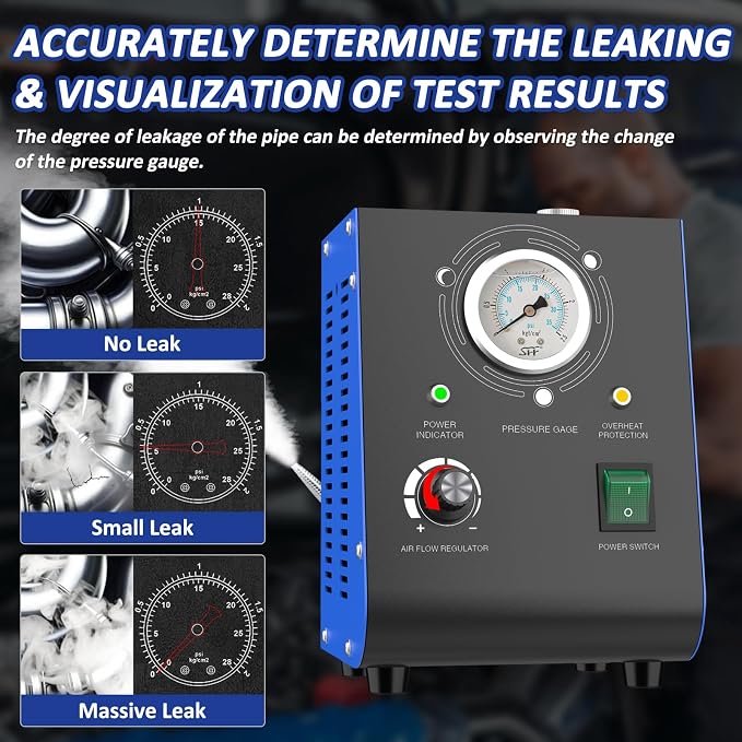 Automotive Smoke Machine Leak Detector, 19PSI Upgraded Dual Mode with Built-in Air Pump & Pressure Gauge, 12V DC EVAP Vacuum Exhaust Fuel Pipe Diagnostic Tool for Vehicles, ATV, Boat