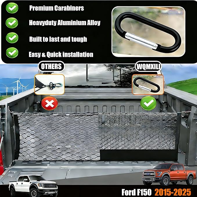 Envelope Style Truck Bed Cargo Net Compatible with Ford F150 2015-2024 2025,Highly Elastic Truck Cargo Net for F150 Accessories