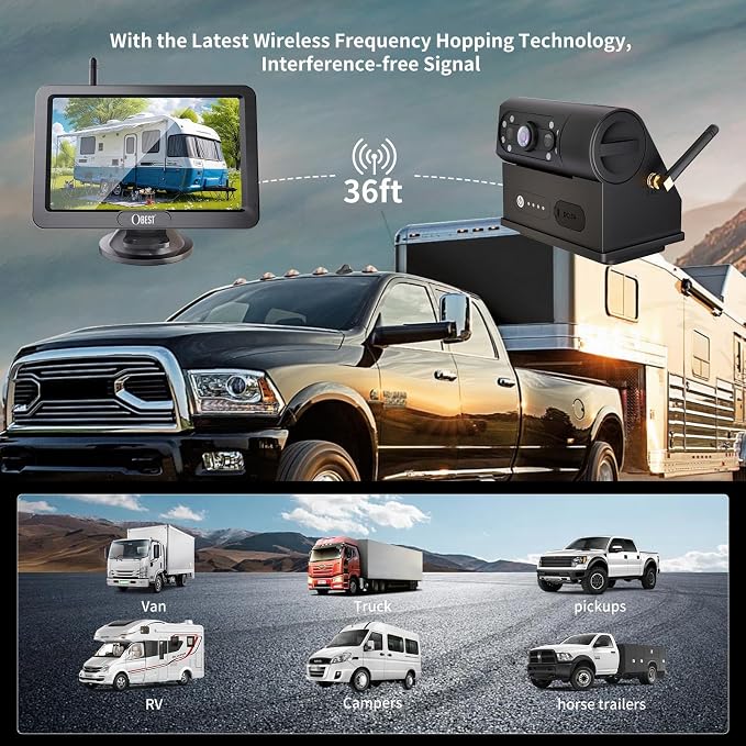 OBEST Magnetic Solar Wireless Backup Camera:1080P 5”HD Rechargeable Reverse Camera with Monitor,Night Vision Waterproof Rearview Camera System for Car RV Truck Trailer SUV Campers,No Wiring