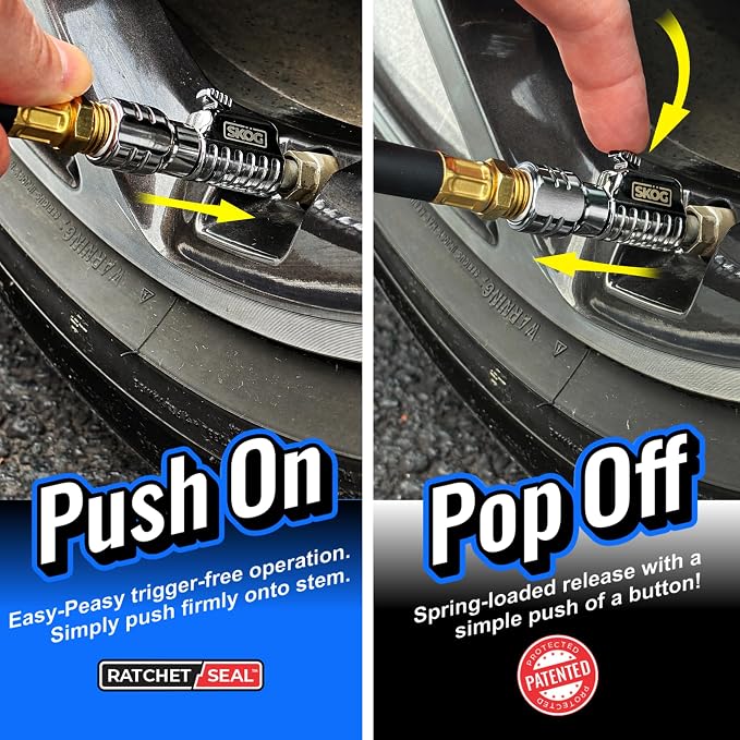 SKÖG Chuck Mates Platinum 1/4" F-NPT Quick-Connect Tire Air Chuck with 8mm Adapter (Open Flow) for Trigger-Type or Portable Tire Inflators