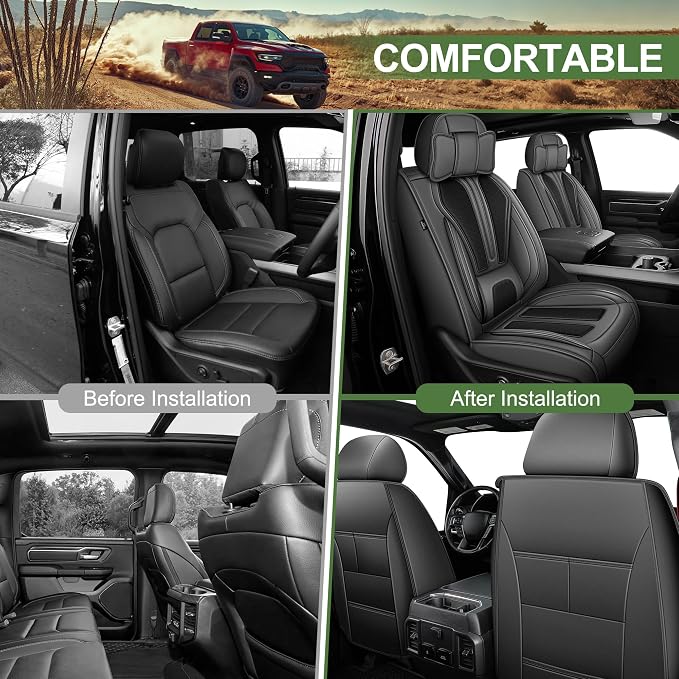 TTX LIGHTING Seat Covers Fit for Dodge RAM 2012-2025 2026: Compatible with RAM 1500 2500 3500 Crew Quad Regular Cab Front Pickup Truck Seat Covers(Curved Bench, 2PCS Front, Black & Grey)