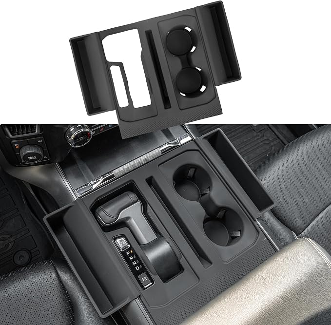 Gear Shift Panel Tray Compatible with 2021-2026 Ford F150 Center Console Storage Gear Shifter Organizer with Cup Holder Insert for 2025 F-150 Accessories (40/Console/40 with Shift Knob ONLY)
