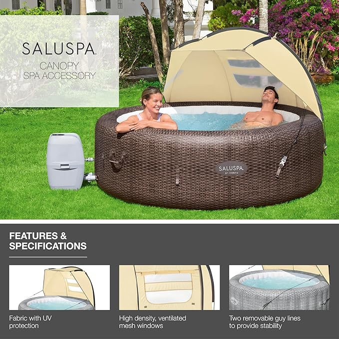 Bestway SaluSpa Windproof UV Protection Sun Shade Canopy Attachment Accessory with Mesh Windows for Round Inflatable Hot Tub Spas (Canopy Only)