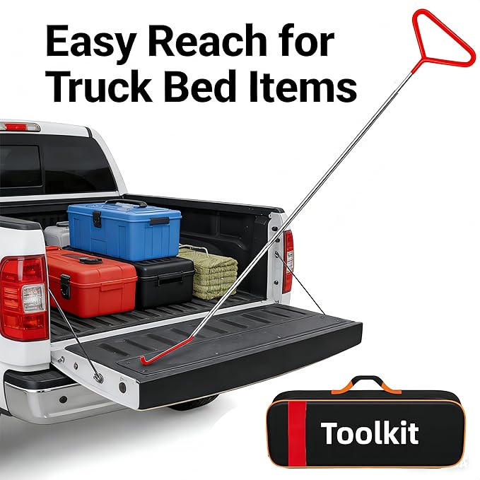 DENWAY Cargo Grabber Retriever Tool - Upgraded Extendable Pickup Truck Bed Accessories, Car Tool Set