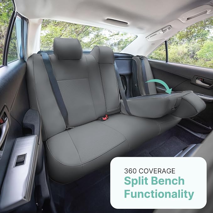 FH Group Custom Fit Seat Covers Specifically Made for 2012-2017 Toyota Camry LE | SE | XSE | XLE - Faux Leather, Waterproof Car Seat Cover, Rear Set Solid Gray