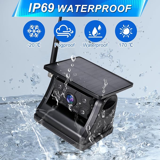 DALLUX Solar Wireless Backup Camera Monitor System Kit, 7 inch DVR Monitor+HD IP69K Waterproof Night Vision Rear View Reverse Camera for Van Trailer 5th Wheel Pickup RV Campers Motor Home