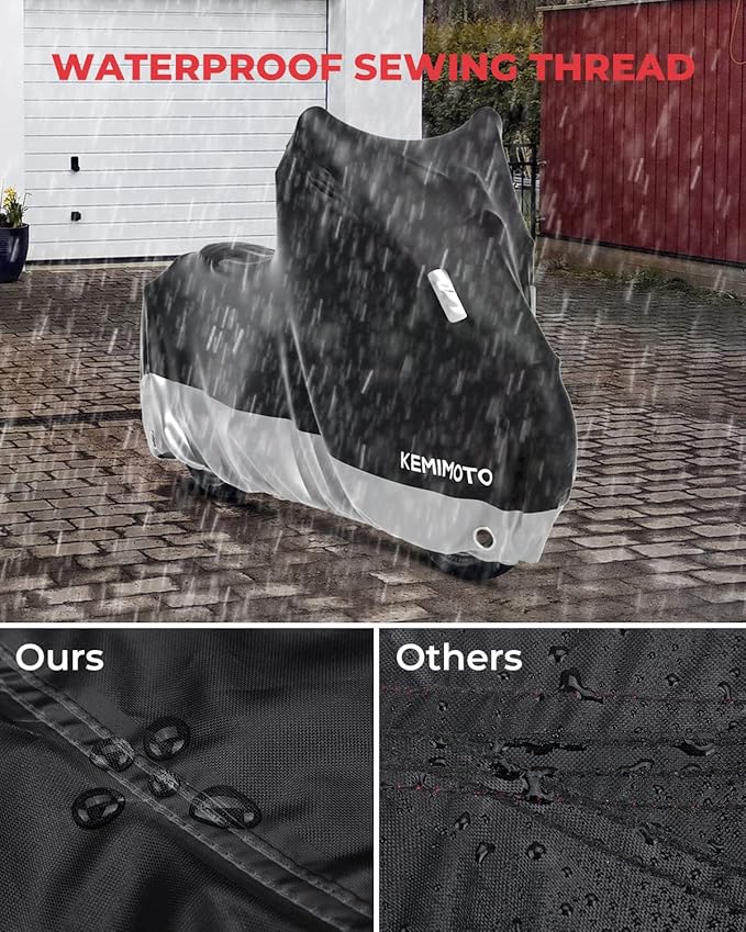 KEMIMOTO Heavy Duty 300D Motorcycle Cover Waterproof with Tail Tidy Window Fit for Grom Navi Monkey Z125 Benelli Mini Motorbike Covers with Soft Cotton Lining & Lock Hole UV Dust Outdoor All Weather