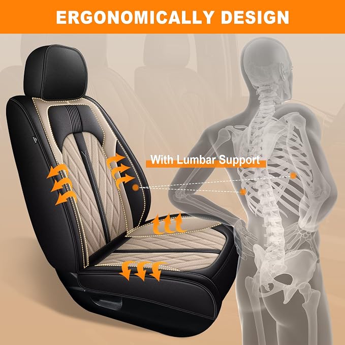 TTX LIGHTING Seat Covers for Ford F150 2009-2025 2026 and F250 F350 F450 2017-2025 2026: 2 Front Seat Pick-up Trucks Seat Covers Waterproof Leather Seat Protector (Black&Beige)