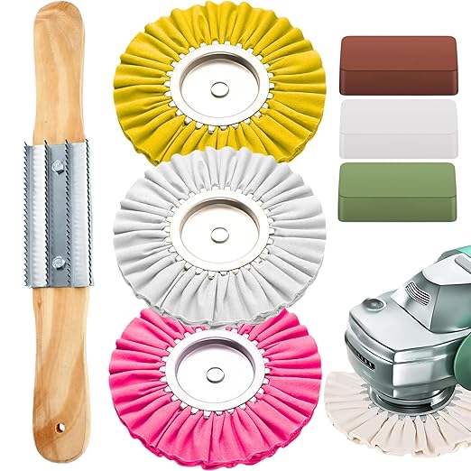 7PCS 8 Inch Aluminum Polishing Kit – Airway Buffing Wheels and Compounds Set for Metal Rim Shine Restoration Grinder Compatible Wheel Polisher for Chrome Finishing and Surface Refining