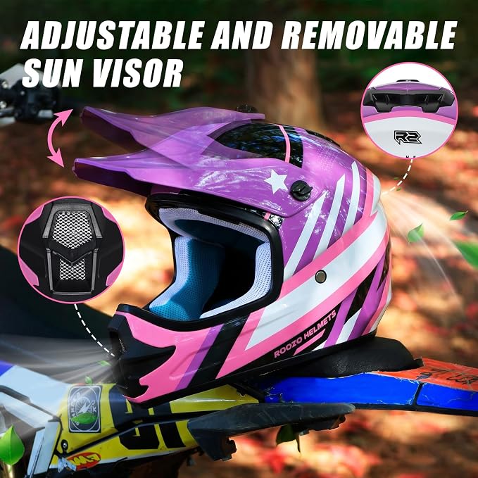 Youth Dirt Bike Helmet DOT Approved, Kids Motocross Full Face Helmet with Adjustable Goggles Riding Gloves & Storage Bag, Off-Road Sport Gear Set for Boys Girls ATV UTV