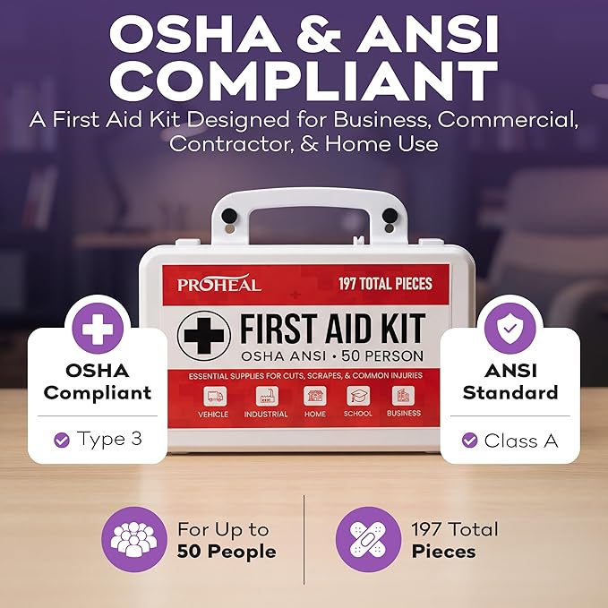 50 Person OSHA Compliant First Aid Kit for Businesses, Vehicles, Trucks, Construction Site - Type III, ANSI Class A Emergency Kit - 197 Piece Essential First Aid Supplies