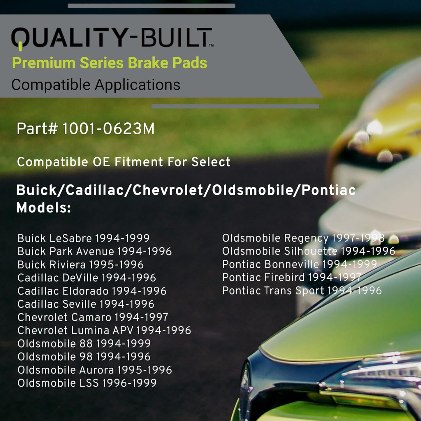 Premium Semi-Metallic Front Brake Pads (1001-0623M) Compatible with 1994-1999 Buick/Cadillac/Chevrolet/Pontiac (Aurora/Bonneville/Camaro/DeVille/Eldorado/Firebird/LeSabre & More)