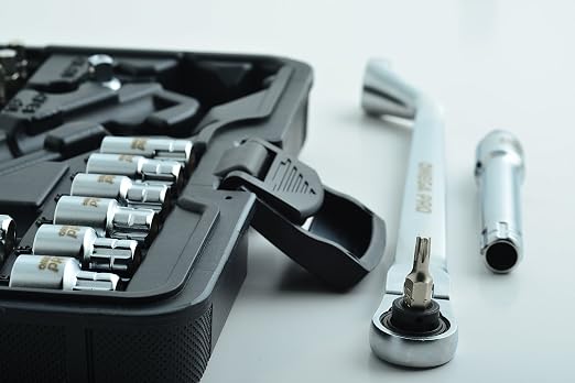 Omega Pro Go-Through Socket Set and Wrench - 1/2 Inch Drive with Flexible Ratchet - 34 Pieces in Molded Case for Easy Organization