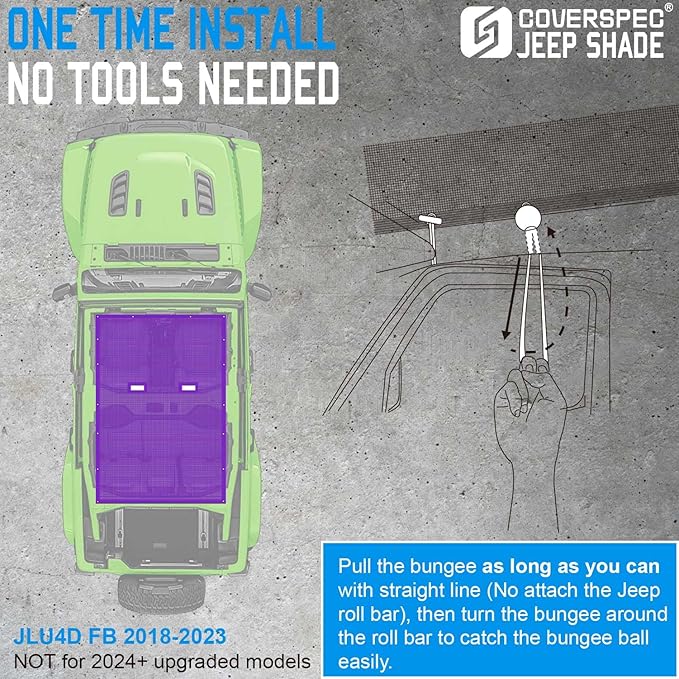 JL Top Sun Shade Roof Compatible with Jeep Wrangler 2 or 4 Door 2018 to 2023 Sunshade Sunroof Cover Blocks UV Wind Noise Purple Mesh for Full Length