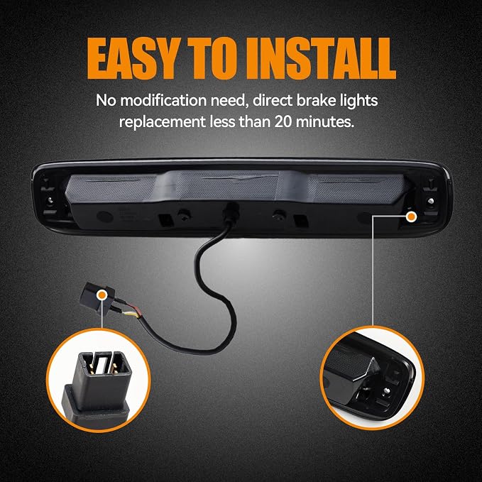 Third 3rd Brake Light, LED High Mount Stop Light for 1999-2007 Chevy Silverado GMC Sierra 1500 2500 3500 HD Classic, Rear Center Cab Roof Tail Cargo Lamp, Red Lens