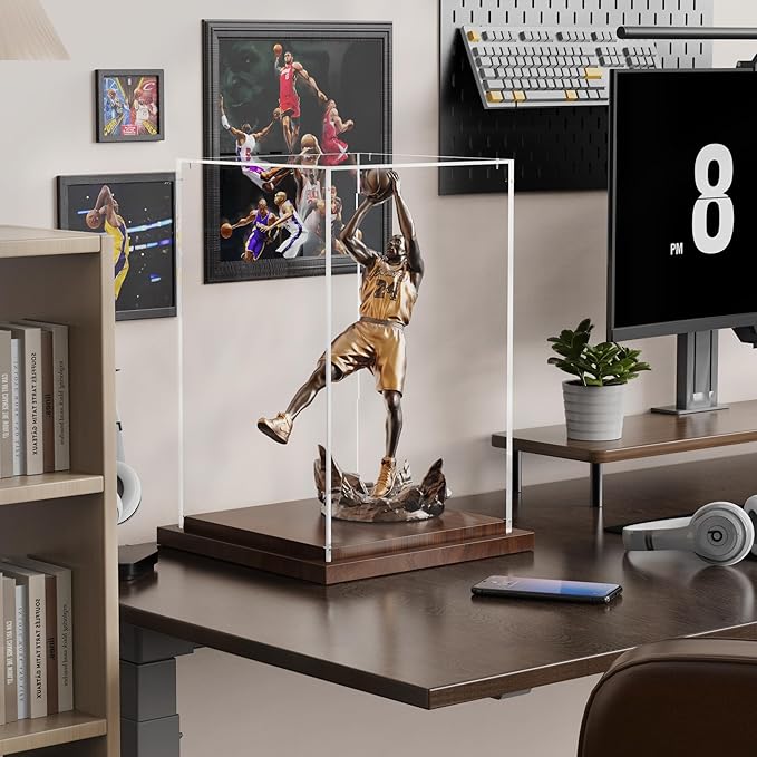 VGMiu Display Cases for Collectibles with Wood Base, Clear Acrylic Display Case Box Showcase for Collectibles, Memorabilia Displays Case for Action Figures Doll Toys