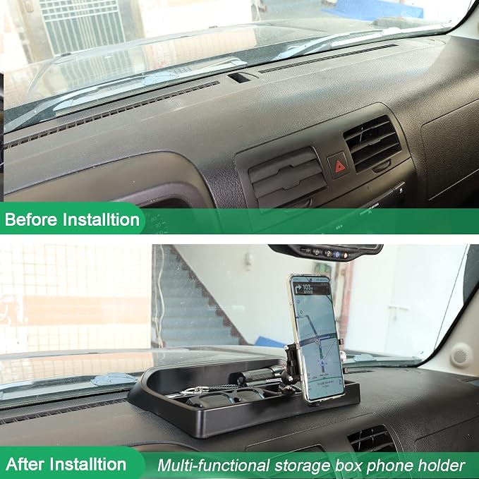 PIUGILH Fit for H3 Phone Holder Multi-Functional Phone Mount Center Console Dash Tray Dashboard Storage Box Organizer for Hummer H3 2005-2009,ABS Black