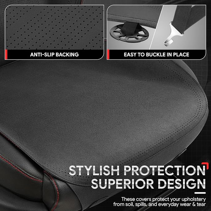 Protex Plus Series Front Row Set Seat Covers Microsuede Upholstery Universal for Cars Trucks SUV, Black, CA-SC-PRO-Plus-F-BK