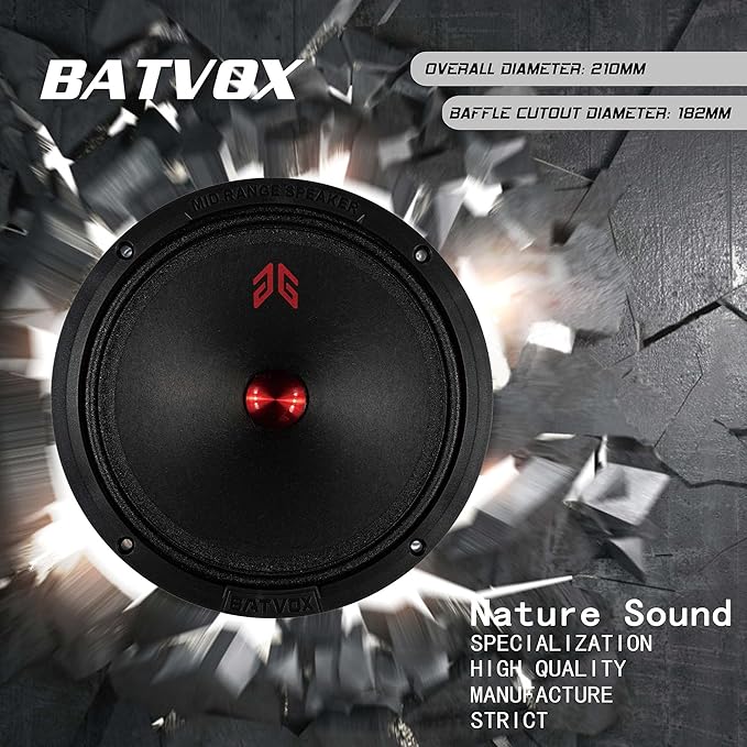 MX80P1 Loudspeaker 8 Inch Midrange 480 Watts 4 Ohms Orange Dust Cap, Premium Quality Audio Door Speakers for Car or Truck Stereo Sound System, Orange (2 Speakers)