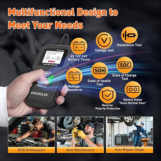 KINGBOLEN BM550 Plus 6V-24V 100-2000 CCA Car Battery Tester, Voltage Waveform Analyzer for Cars Trucks SUV Motorcycle