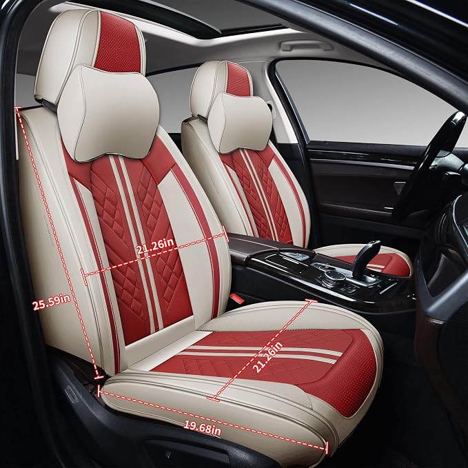 GXT Deluxe Faux Leather Full Coverage Car Seat Cover Anti-Slip Universal Fits for Sedans SUV Pick-up Truck with Headrests,Interior Accessories(White and Red)