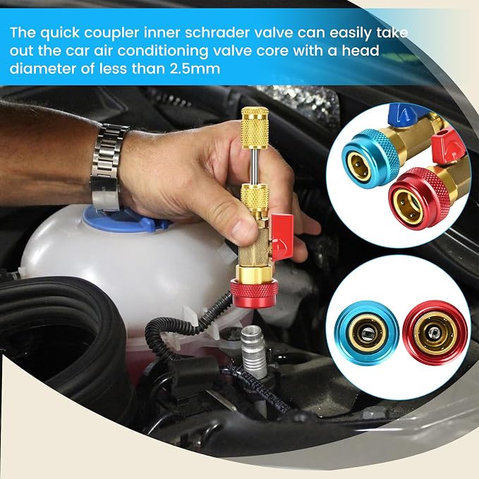 R134a R1234YF R22 AC Valve Core Remover Tool Kit, with 6 Pcs Valve core and 8 Pcs O-Ring Rubber Seal, for Automotive and Home Air Conditioning Systems(AC R22 R134a R1234YF)