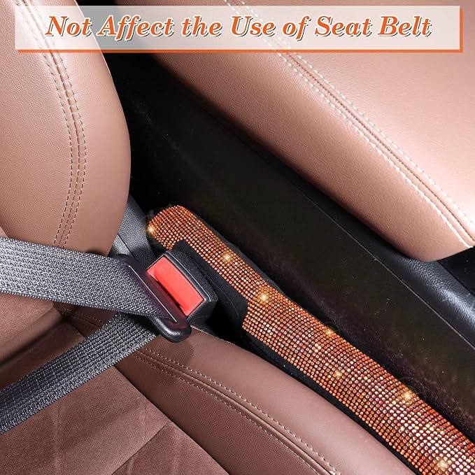 ToBeQueen Orange Seat Gap Filler, Handmade Crystal Diamond Rhinestone Orange Bling Car Accessories for Women, Universal Fit for Car SUV Truck(Orange)