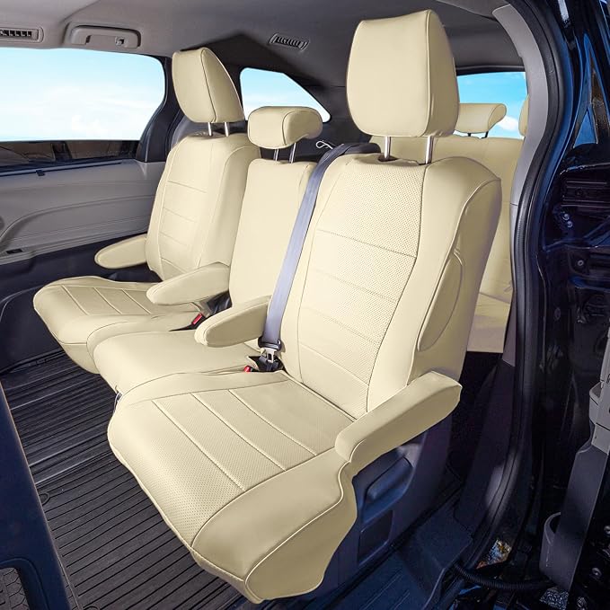 FH Group Custom Fit Car Seat Covers Specifically Made for 2021-2024 Toyota Sienna 8 Seater, Faux Leather Automotive Seat Covers - 2nd Row Solid Beige