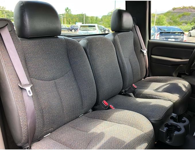 SecosAutoparts Driver & Passenger Side Bottom & Top Lean Back Dark Gray Replacement Cloth Seat Cover Compatible with Chevy Silverado GMC Sierra 2003 2004 2005 2006 2007
