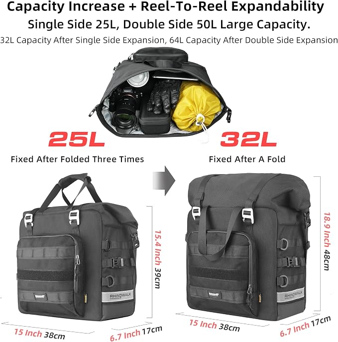 Waterproof Motorcycle Saddle bag Luggage Bag Quick Release Motorcycle Side Bag 25L Fits Most Adventure and Sports Bike Motorbike Racks (Black, 1 pcs)