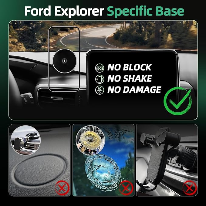 Car Phone Holder for Ford Explorer (2020-2023 2024),MagSafe Car Mount Charger,Magnetic Phone Holder,15W Wireless Charging,Dashboard Phone Holder,360° & Hands Free,2021 2022 Explorer Accessories