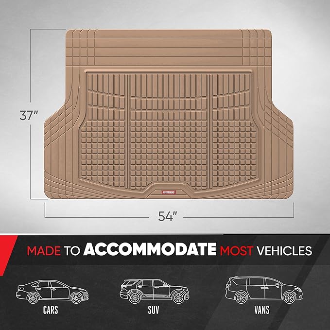 Motor Trend FlexTough Rear Cargo Mat – Heavy-Duty Trimmable Car Trunk Mat for Back of SUV, Universal Rear Cargo Liner for SUV, Flexible Trunk Liner, Automotive Floor Mats & Cargo Liners (Beige)