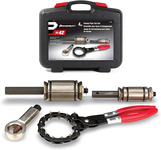 Powerbuilt 4 Piece Exhaust Pipe Tool Set, Repair Tailpipes, Expanders, Removing Dents, Chain Cutter, Nut Splitter, Import and Domestic Vehicles 648612