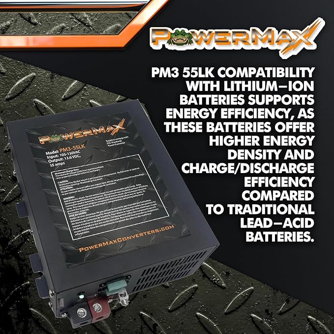 PowerMax PM3-55 RV Power Converter | High-Performance 110 Volt to 12 Volt DC Power Supply Charger w/ 55 Amp Capacity | Ideal for Efficient & Reliable Power Management in Recreational Vehicles