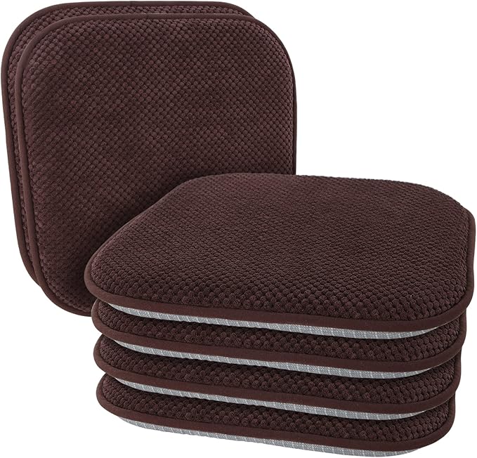 Brown Chairs Cushions for Dining Chairs 6 Pack Non Slip Foam Kitchen Seat Cushions Washable Soft Thick Patio Pads Large Wooden Metal Tapered Chair Cushions,17" x 15"