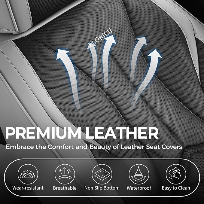 FLORICH Car Seat Covers Full Set, Leather Seat Covers for Cars, Waterproof Car Seat Protectors 5 Seats, Front and Rear Seat Covers for Cars, Automotive Seat Protector Fit for Most Car SUV Truck
