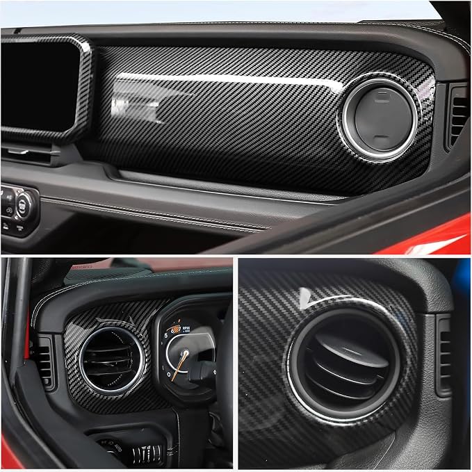 Shifter Bezel Dash Air Vent Trim 3PCS for Jeep JL JLU Gladiator JT 24-26 | Carbon Fiber Look Panel Covers Center Console Protective Set 2024 2025 2026 Wrangler Sahara Rubicon Interior Accessories