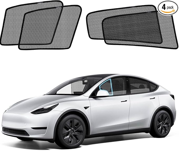 Model Y Side Window Sun Shades, 2020-2025 Vehicle Interior Shade for Baby Mesh Covers, Breathable, UV Protection and Heat Insulation (Tesla Model Y(2020-2025Not Juniper)), Front+Rear side-4pcs