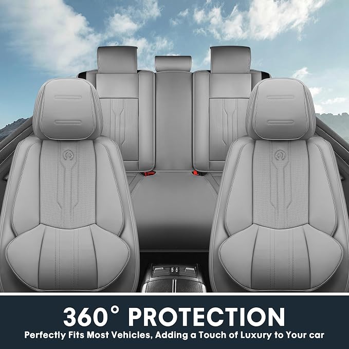 AOOG Seat Covers Custom Fit for Dodge Ram 1500/2500/3500 2002-2026 Faux Leather Seat Cover Set Compatible with Crew, Regular, Quad, Mega Cab, Waterproof Car Truck Cushions (Grey, Flat, Full Set)