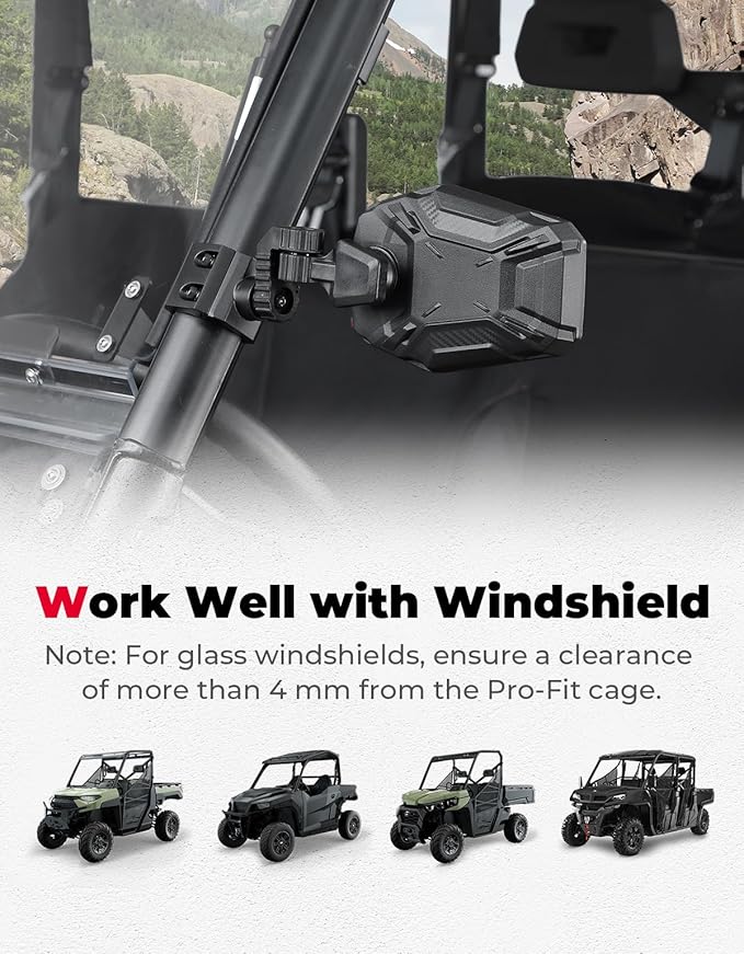 KEMIMOTO UTV Side Mirrors, UTV Rearview Mirrors Fit for Windshield Compatible with Pro-Fit Polaris Ranger General Can-Am Defender Maverick Trail, 3-axis Rotation Breakaway Rear View Accessories