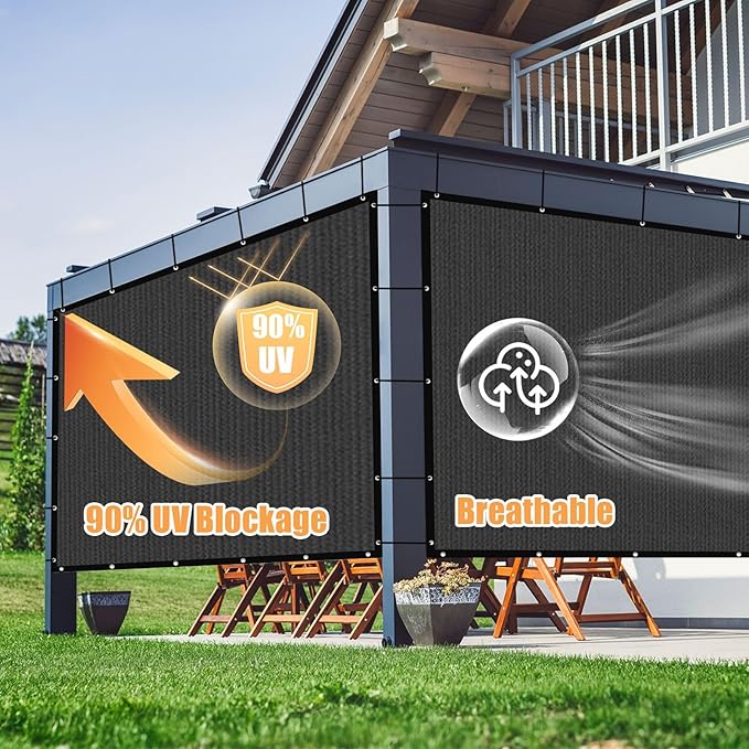 Amagenix 90% Sun Shade Cloth with Grommets, 10' x 20' Pergola Replacement Shade Cover Canopy Privacy Screen for Outdoor Patio Garden, Dark Gray (We Customized)