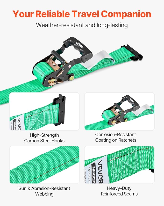 VEVOR Wheel Chock Tie-Down Kit, Chock-Style Trailer Tie Down Strap, Car Tie Down Kit with Buckle, Break Strength 4380 lbs & Working Load 1460 lbs Motorcycle System for ATVs, UTVs & Trailers