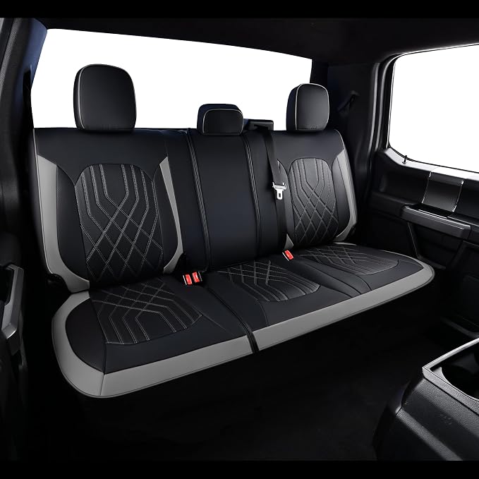Ranger Seat Covers, for 2019-2025 Ford Ranger XLT XL Lariat Crew Cab, Napa Leather Seat Protector (Full Set, Black&Gray)