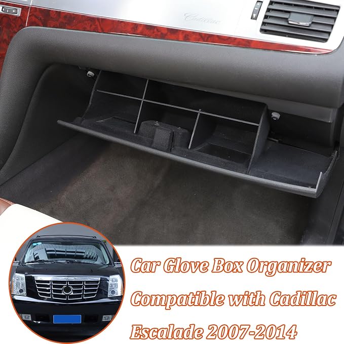 Car Glove Box Organizer Compatible with Cadillac Escalade 2007-2014 ABS Center Console Co-pilot Glove Storage Box Organizer Dividers Interior Insert Accessories 3PCS (Black)