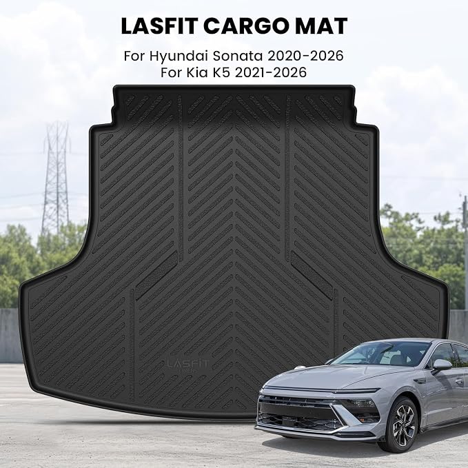LASFIT Cargo Mat for Hyundai Sonata 2026 2025 2024 2023 2022 2021 2020 / Kia K5 2021-2026, All Weather TPE Custom Fit Car Trunk Mats Cargo Liners Accessories, Black