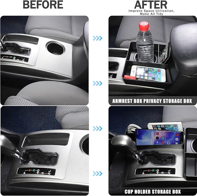 Car Central Control Tray Storage Box Organizer Compatible with Toyota Tacoma 2006-2015 Center Console Gear Shift Side/Water Cup Holder Organizer， Storage Box Tray (Cup Holder and Gear Storage Box)