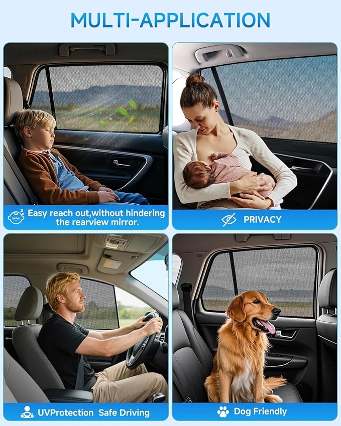 Car Window Shades for Kia Sorento(2021-2023), 4-Pack Rear Window Sun Shades for Baby – Breathable Mesh, UV & Heat Blocker, Privacy Protection for Camping, Travel, Sleep & Nursing
